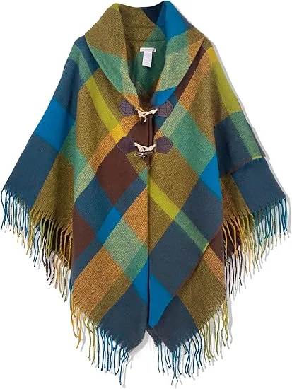 Maroon Triange Winter Chic Plaid Poncho Cardigan