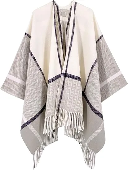 Maroon Triange Winter Chic Plaid Poncho Cardigan