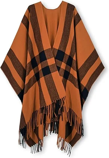 Maroon Triange Winter Chic Plaid Poncho Cardigan