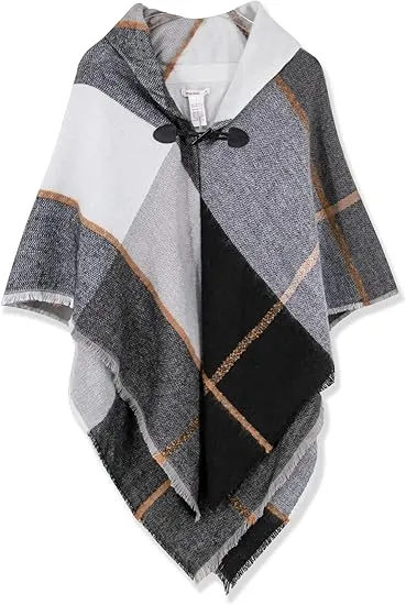 Maroon Triange Winter Chic Plaid Poncho Cardigan