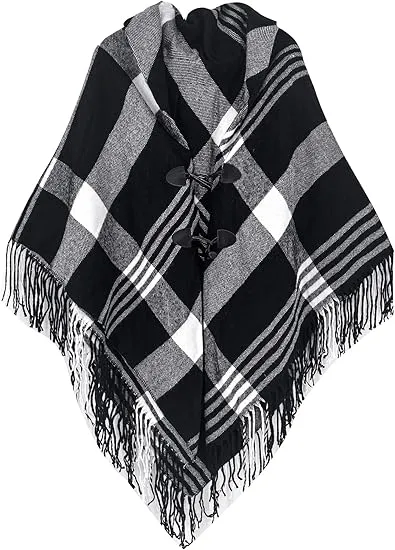 Maroon Triange Winter Chic Plaid Poncho Cardigan