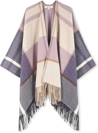 Maroon Triange Winter Chic Plaid Poncho Cardigan