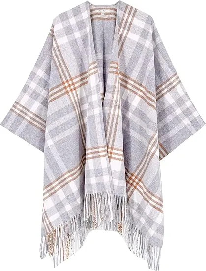 Maroon Triange Winter Chic Plaid Poncho Cardigan