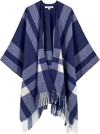 Maroon Triange Winter Chic Plaid Poncho Cardigan