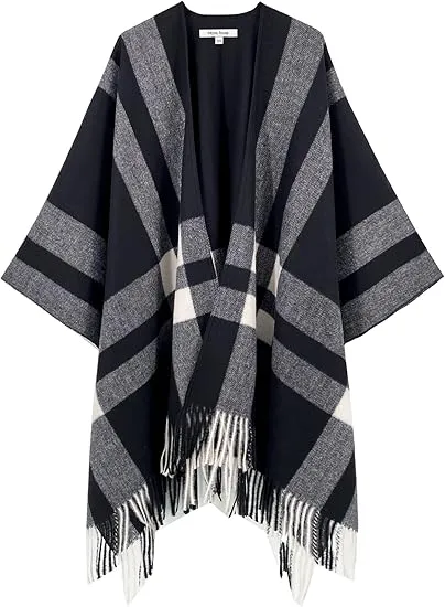 Maroon Triange Winter Chic Plaid Poncho Cardigan