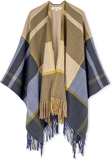 Maroon Triange Winter Chic Plaid Poncho Cardigan