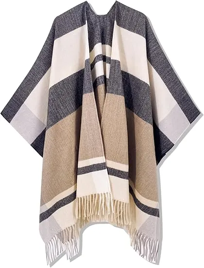 Maroon Triange Winter Chic Plaid Poncho Cardigan