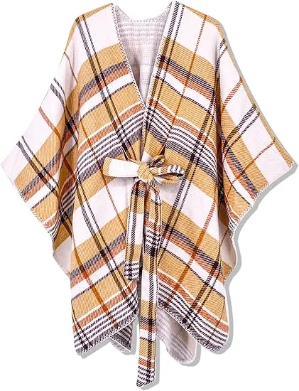 Maroon Triange Winter Chic Plaid Poncho Cardigan