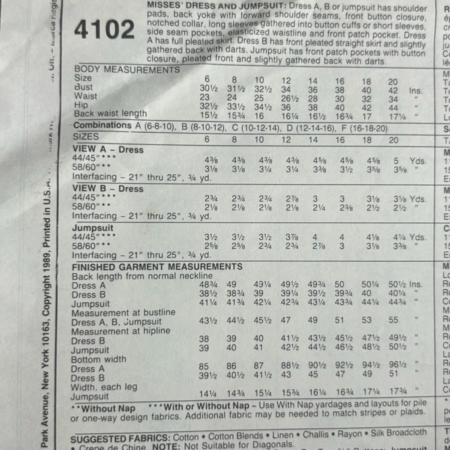 McCall's 4102 Misses' Dress and Jumpsuit Pattern - Size 10-12-14