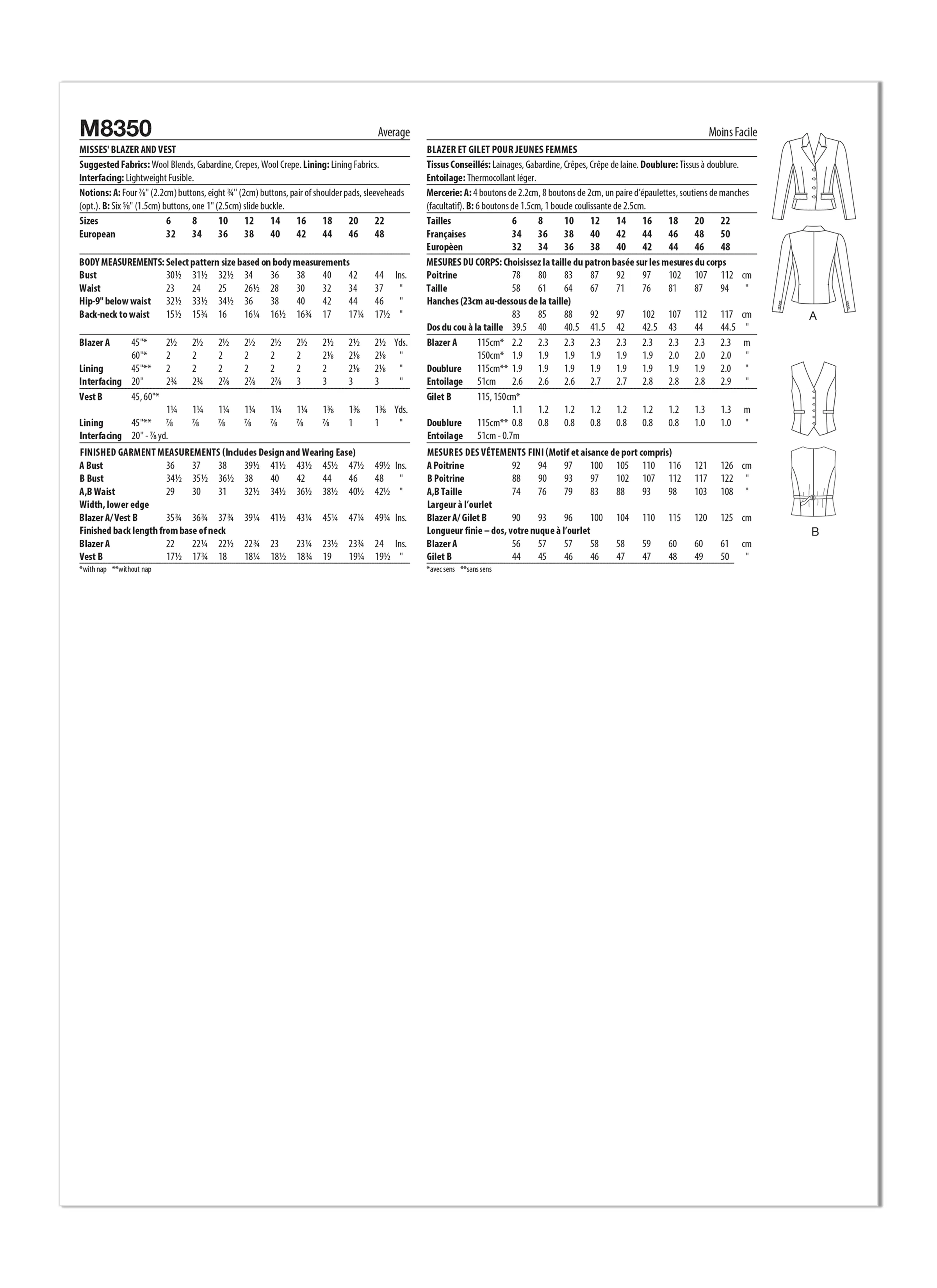 McCall's Sewing Pattern M8350 Blazer and Waistcoat by Melissa Watson