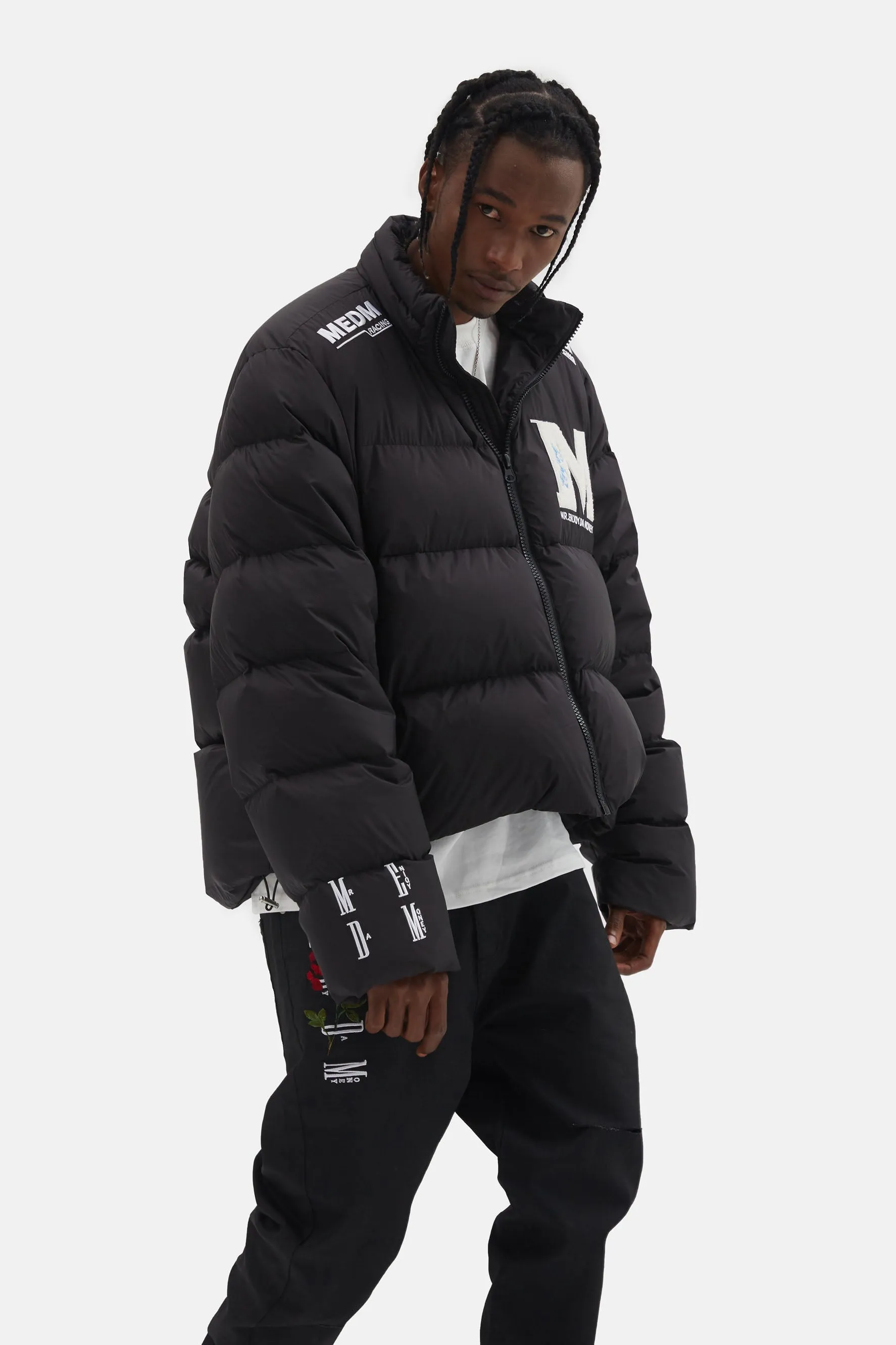 MEDM EMBROIDERED LOGO PUFFER JACKET