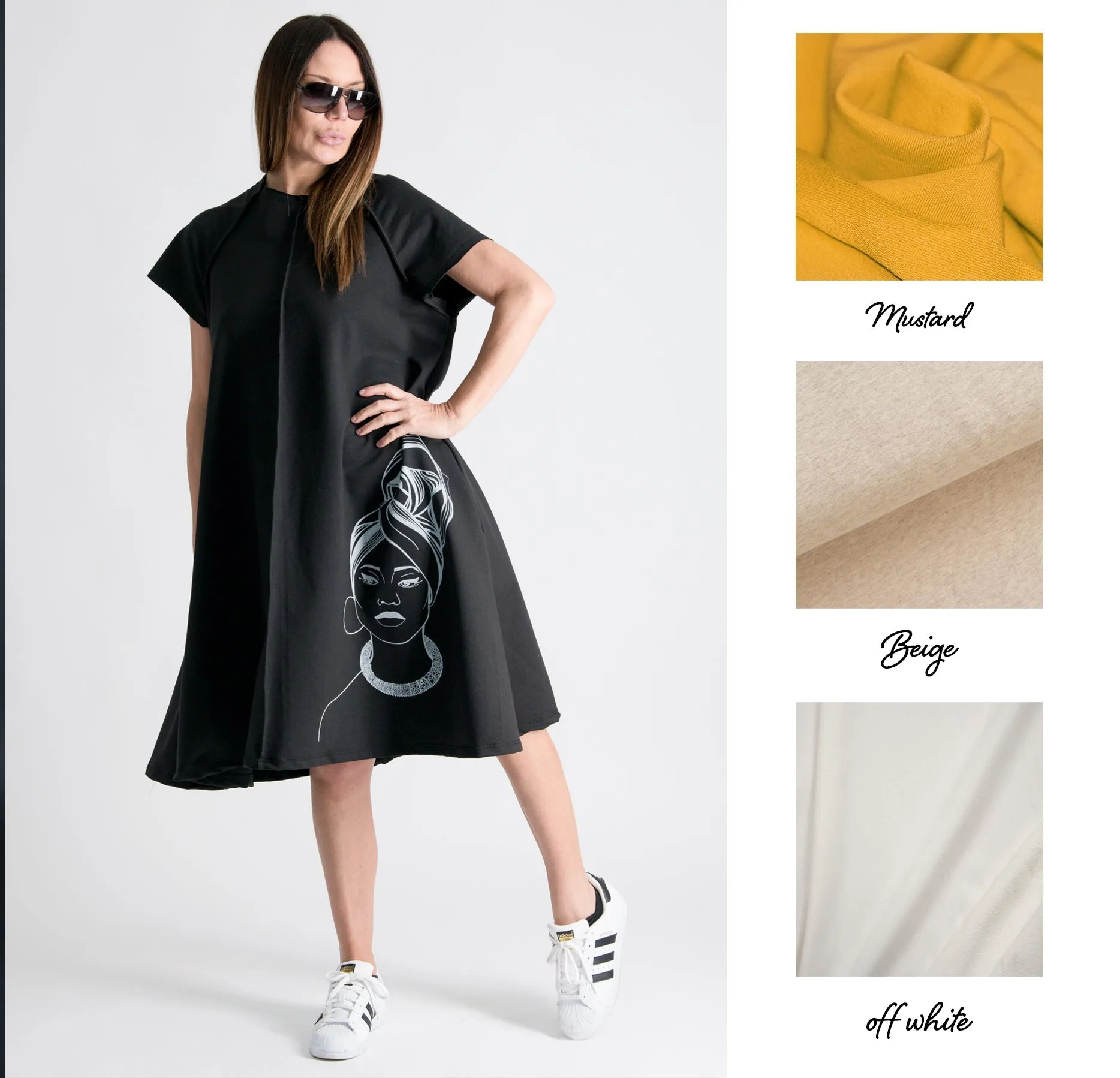 MELISA Midi Black African Woman Print Dress