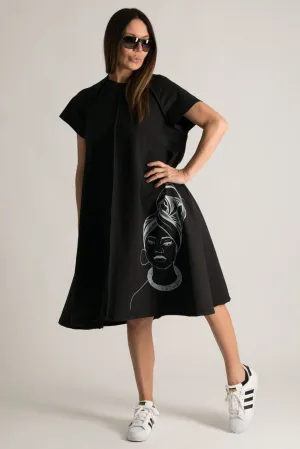 MELISA Midi Black African Woman Print Dress
