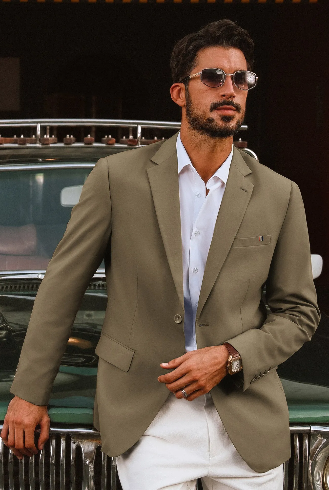 Men Notch Lapel Blazer Coat with Pockets Casual Tow-Button Suit Coat