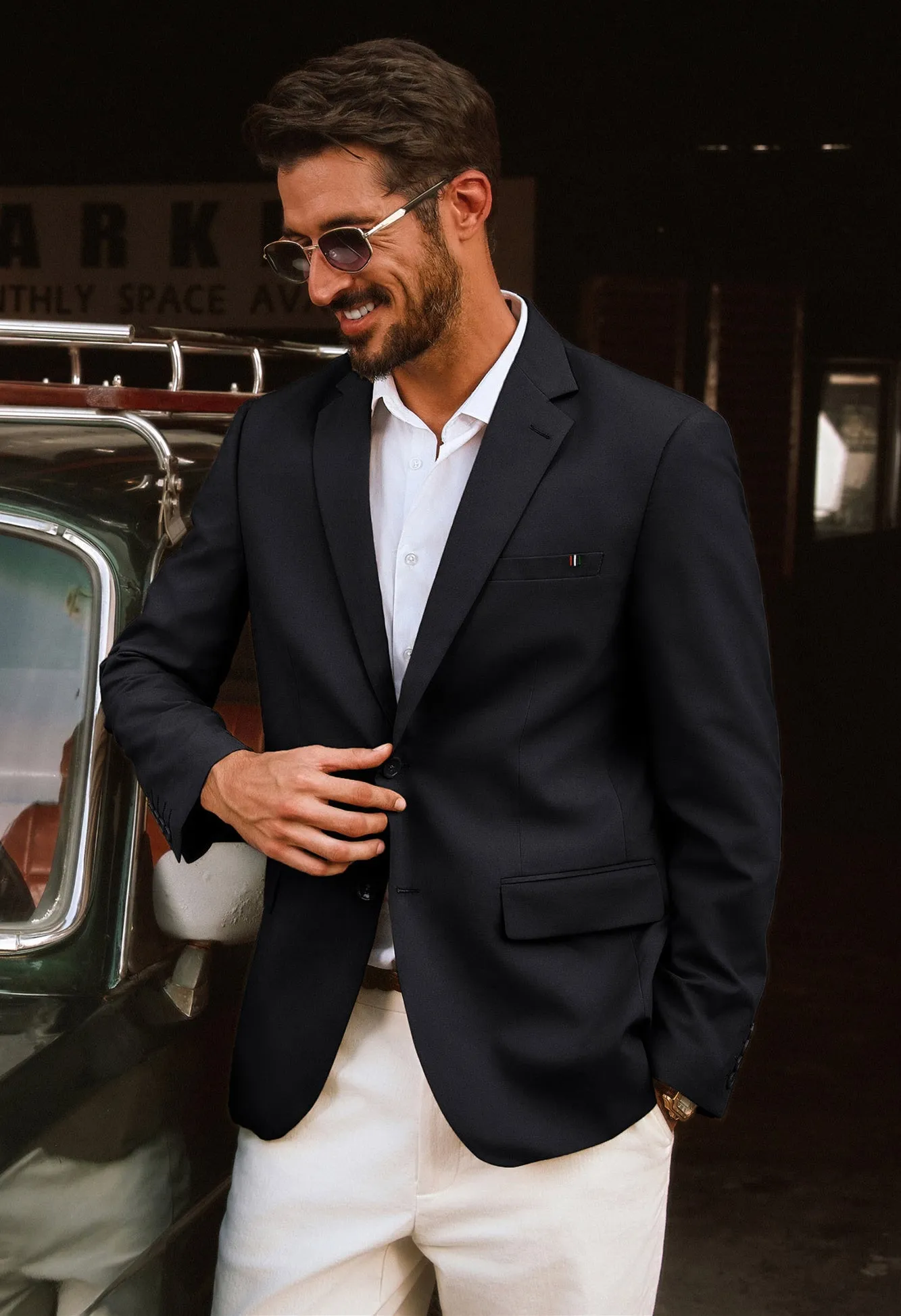 Men Notch Lapel Blazer Coat with Pockets Casual Tow-Button Suit Coat