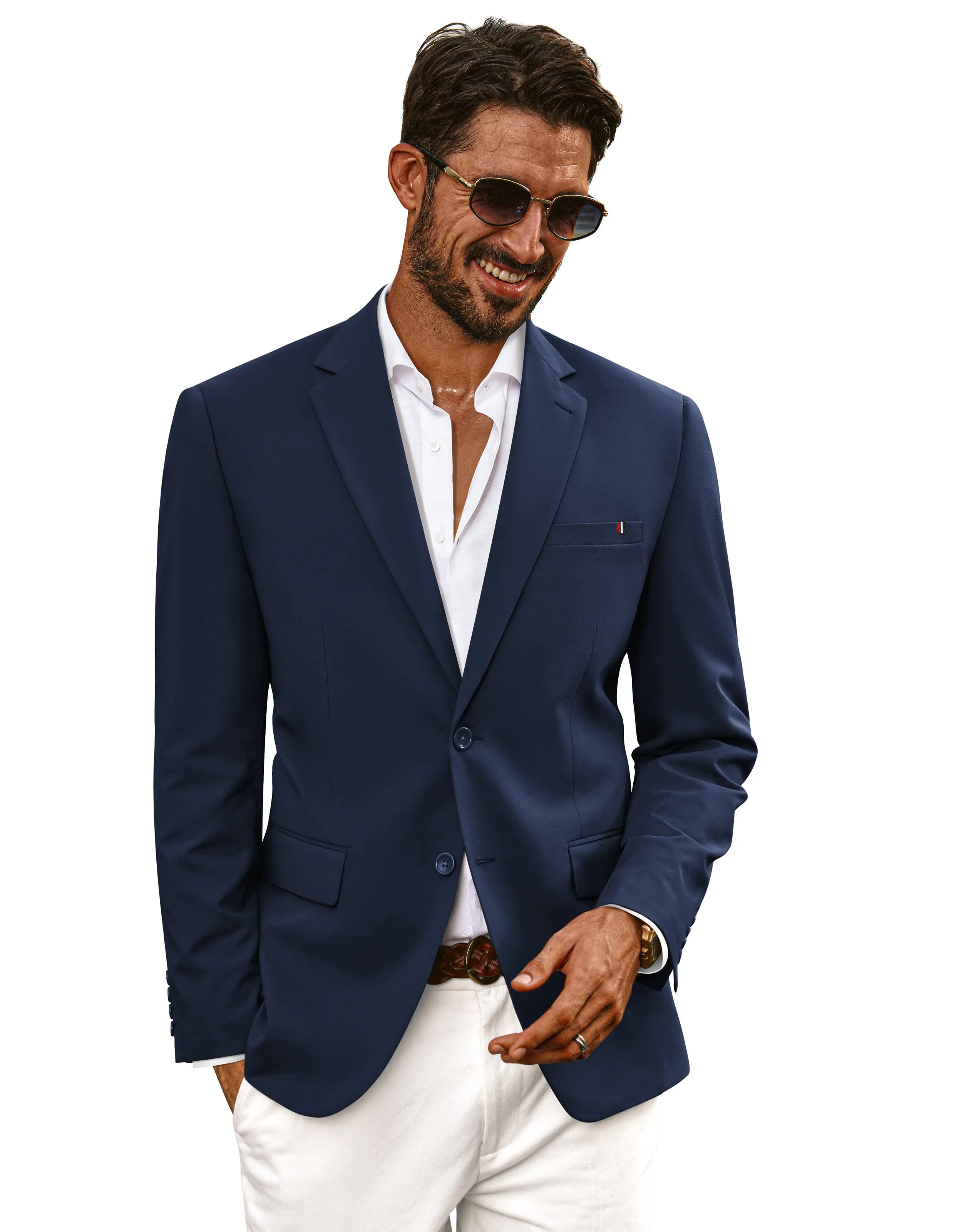 Men Notch Lapel Blazer Coat with Pockets Casual Tow-Button Suit Coat