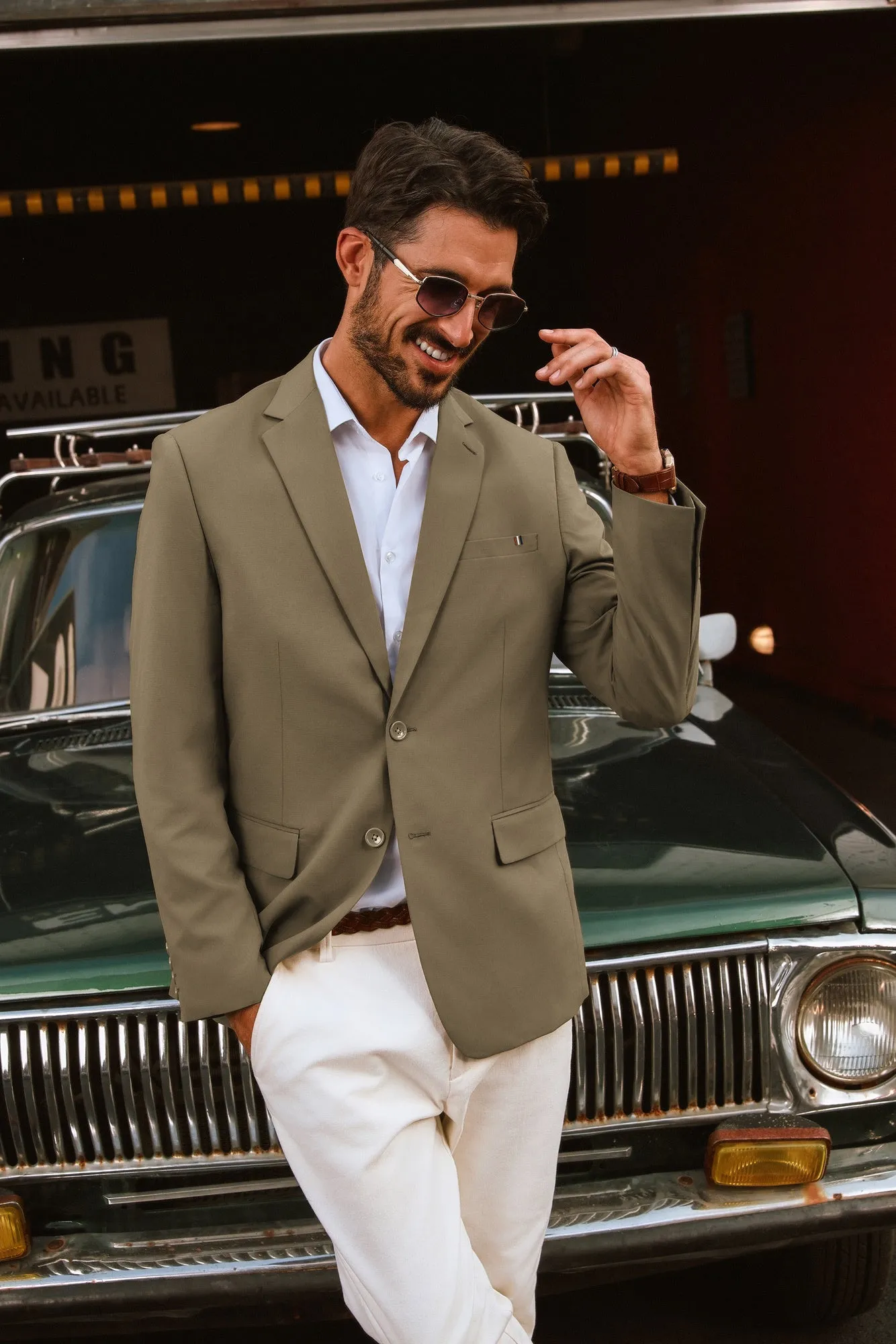 Men Notch Lapel Blazer Coat with Pockets Casual Tow-Button Suit Coat