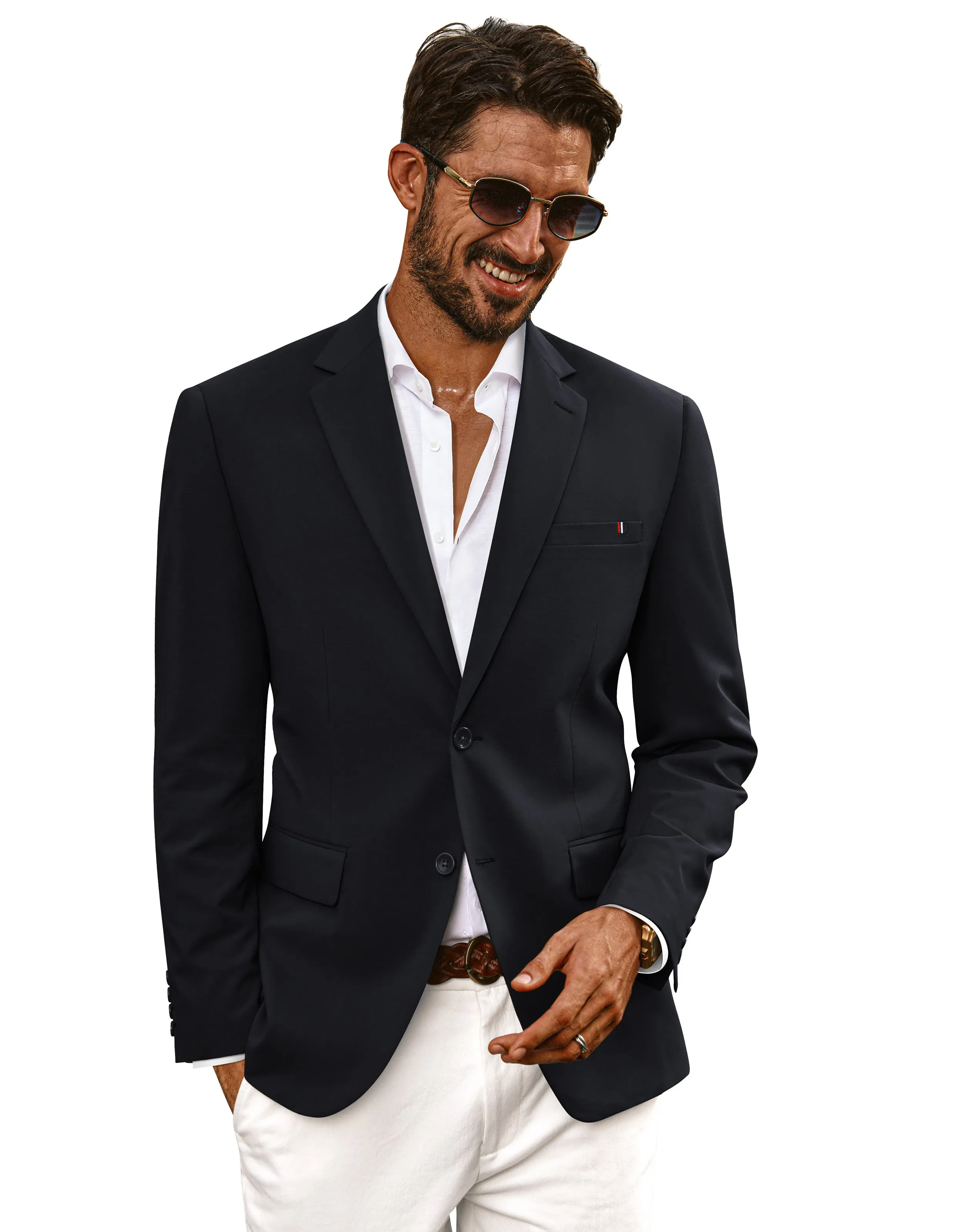 Men Notch Lapel Blazer Coat with Pockets Casual Tow-Button Suit Coat