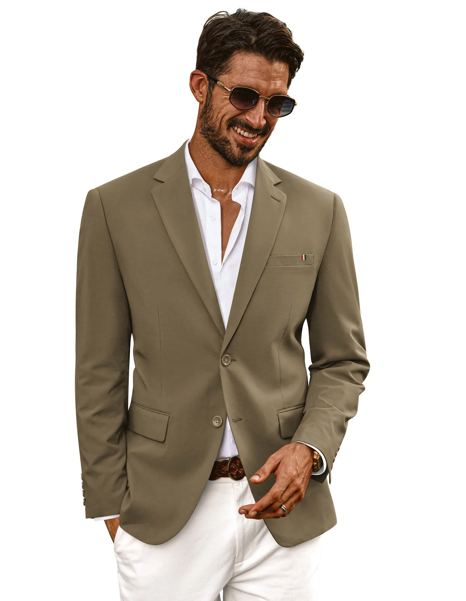 Men Notch Lapel Blazer Coat with Pockets Casual Tow-Button Suit Coat