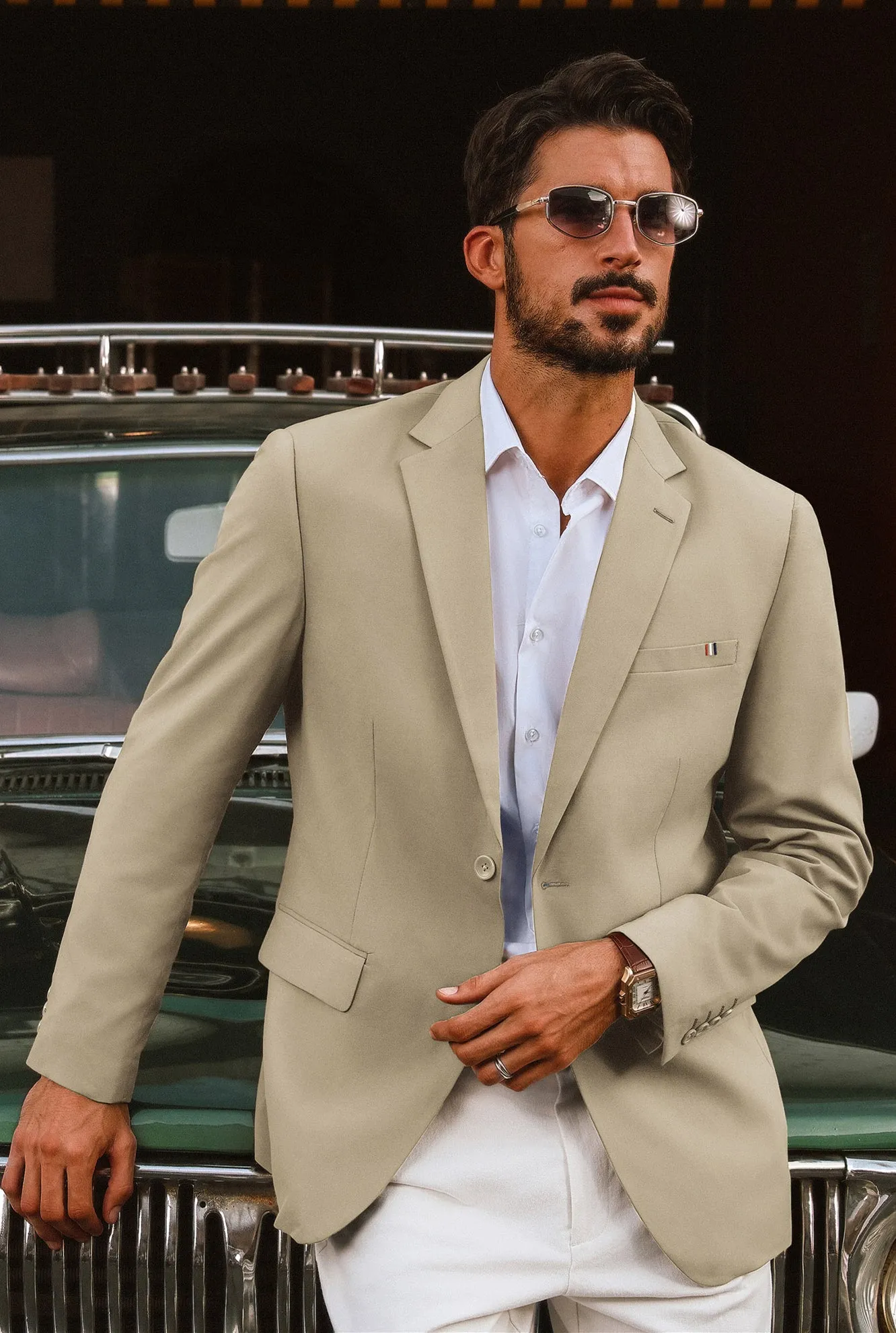Men Notch Lapel Blazer Coat with Pockets Casual Tow-Button Suit Coat