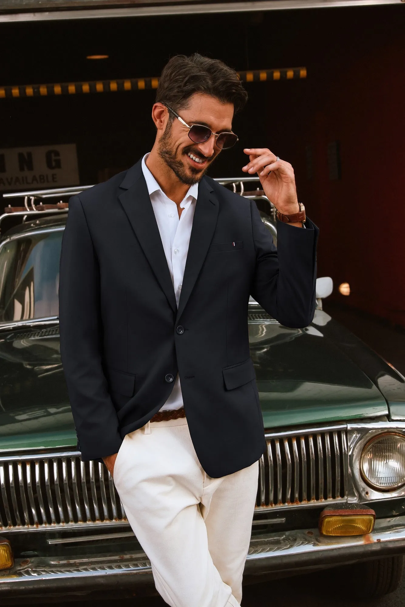 Men Notch Lapel Blazer Coat with Pockets Casual Tow-Button Suit Coat