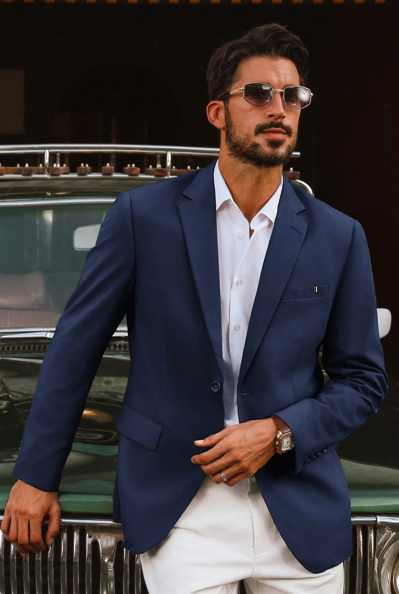 Men Notch Lapel Blazer Coat with Pockets Casual Tow-Button Suit Coat