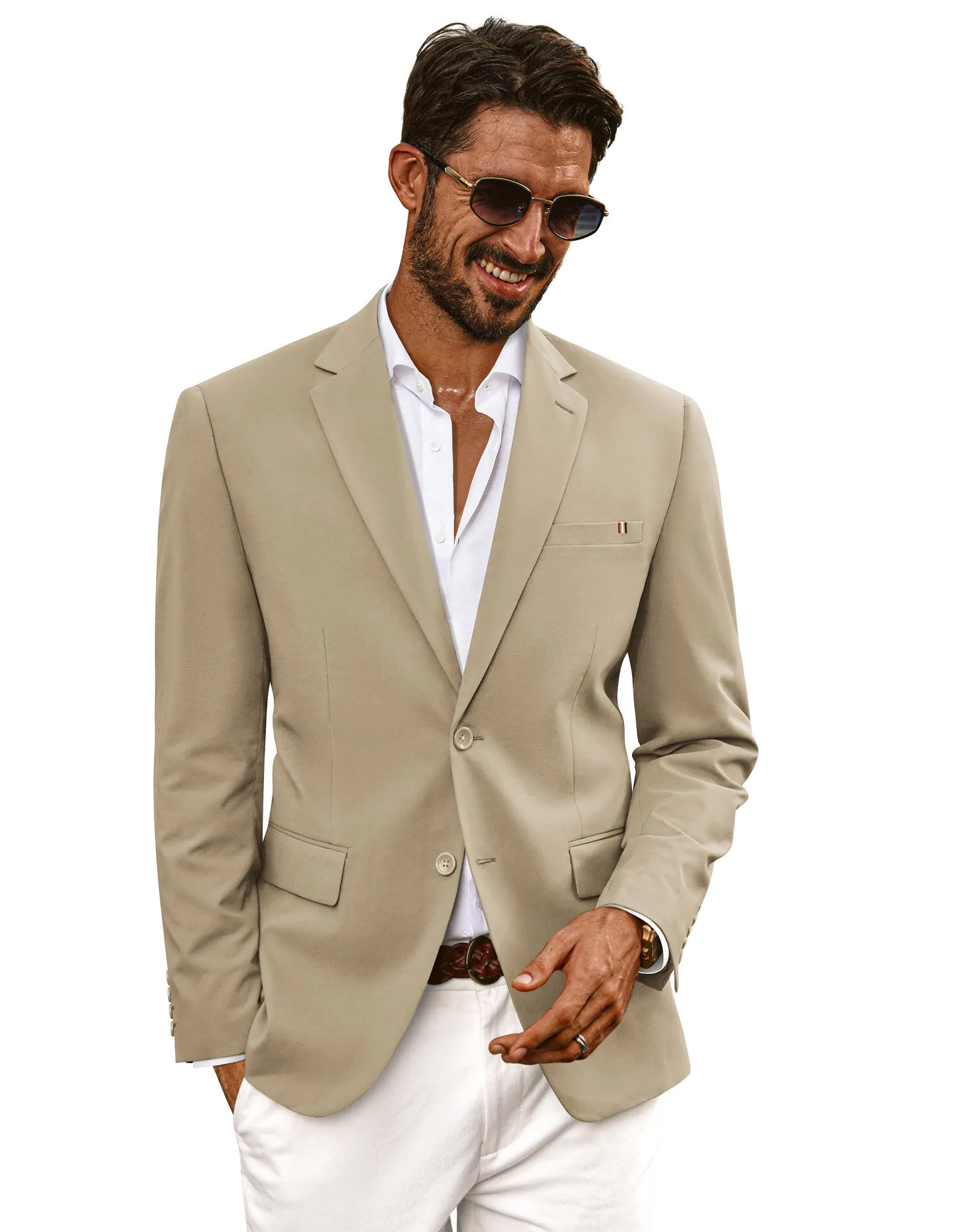 Men Notch Lapel Blazer Coat with Pockets Casual Tow-Button Suit Coat
