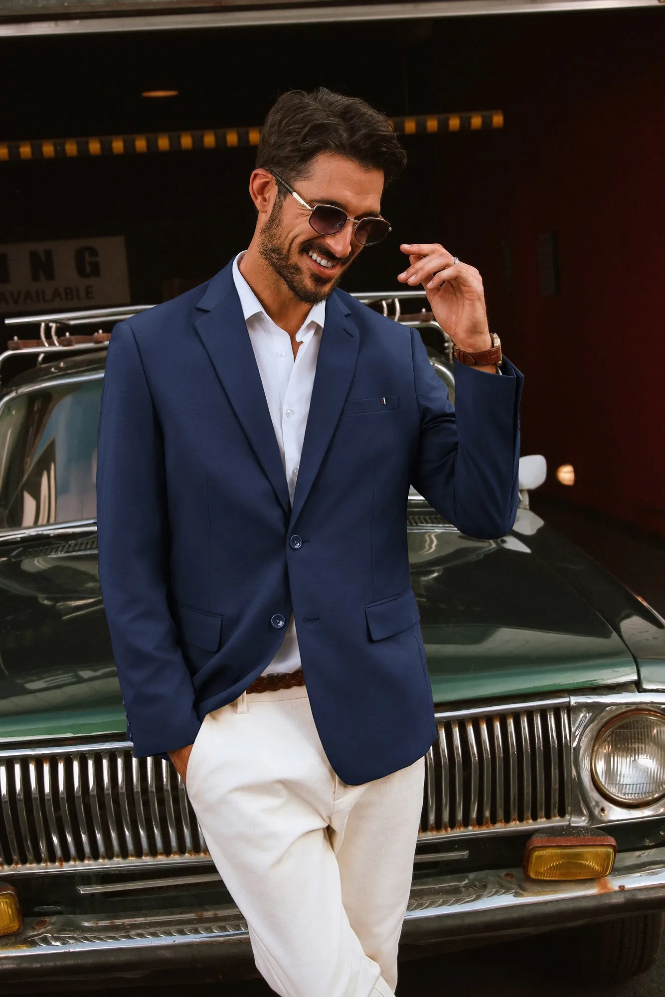 Men Notch Lapel Blazer Coat with Pockets Casual Tow-Button Suit Coat