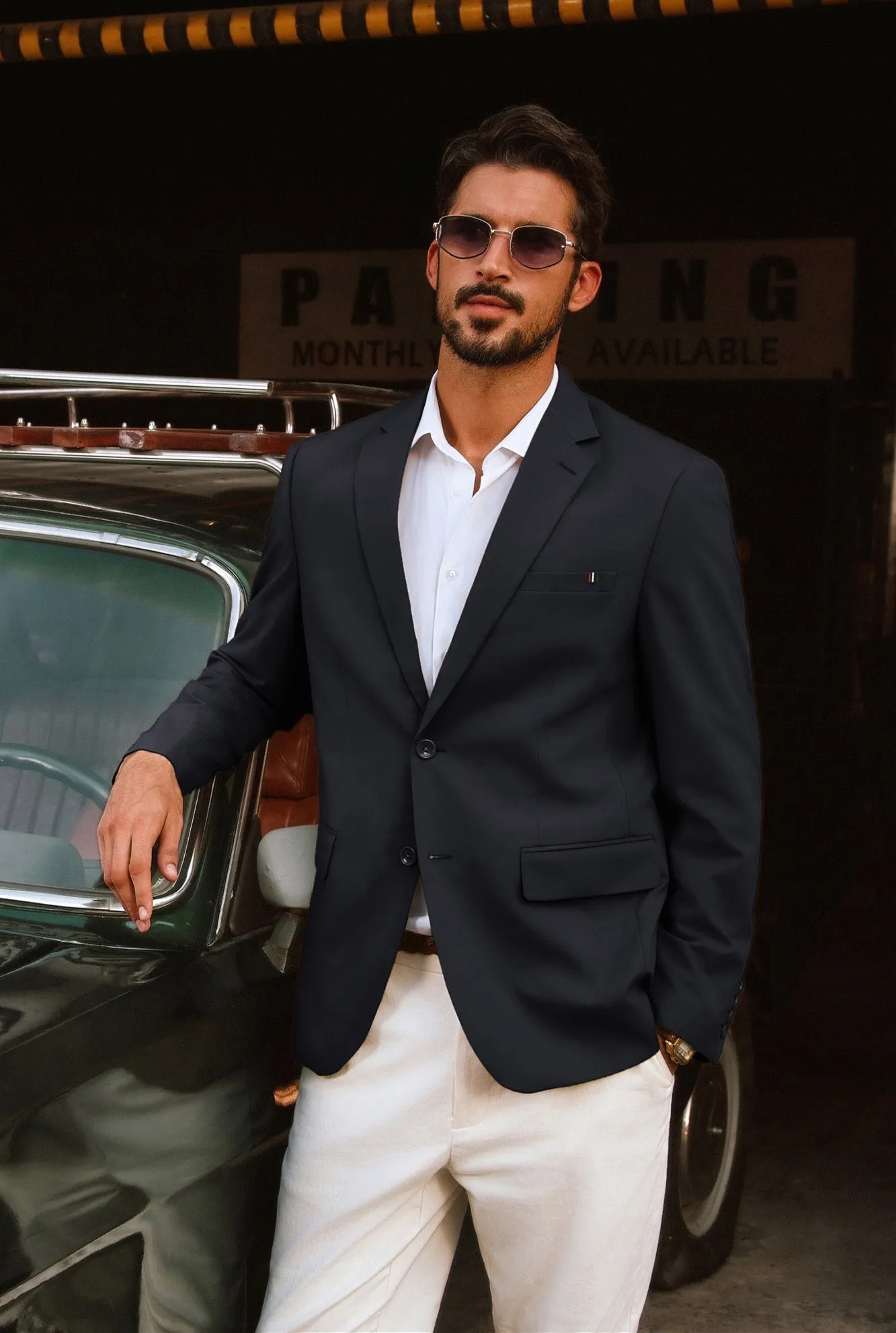Men Notch Lapel Blazer Coat with Pockets Casual Tow-Button Suit Coat