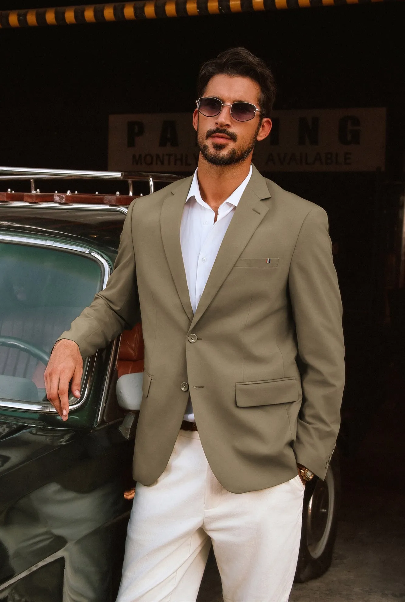 Men Notch Lapel Blazer Coat with Pockets Casual Tow-Button Suit Coat