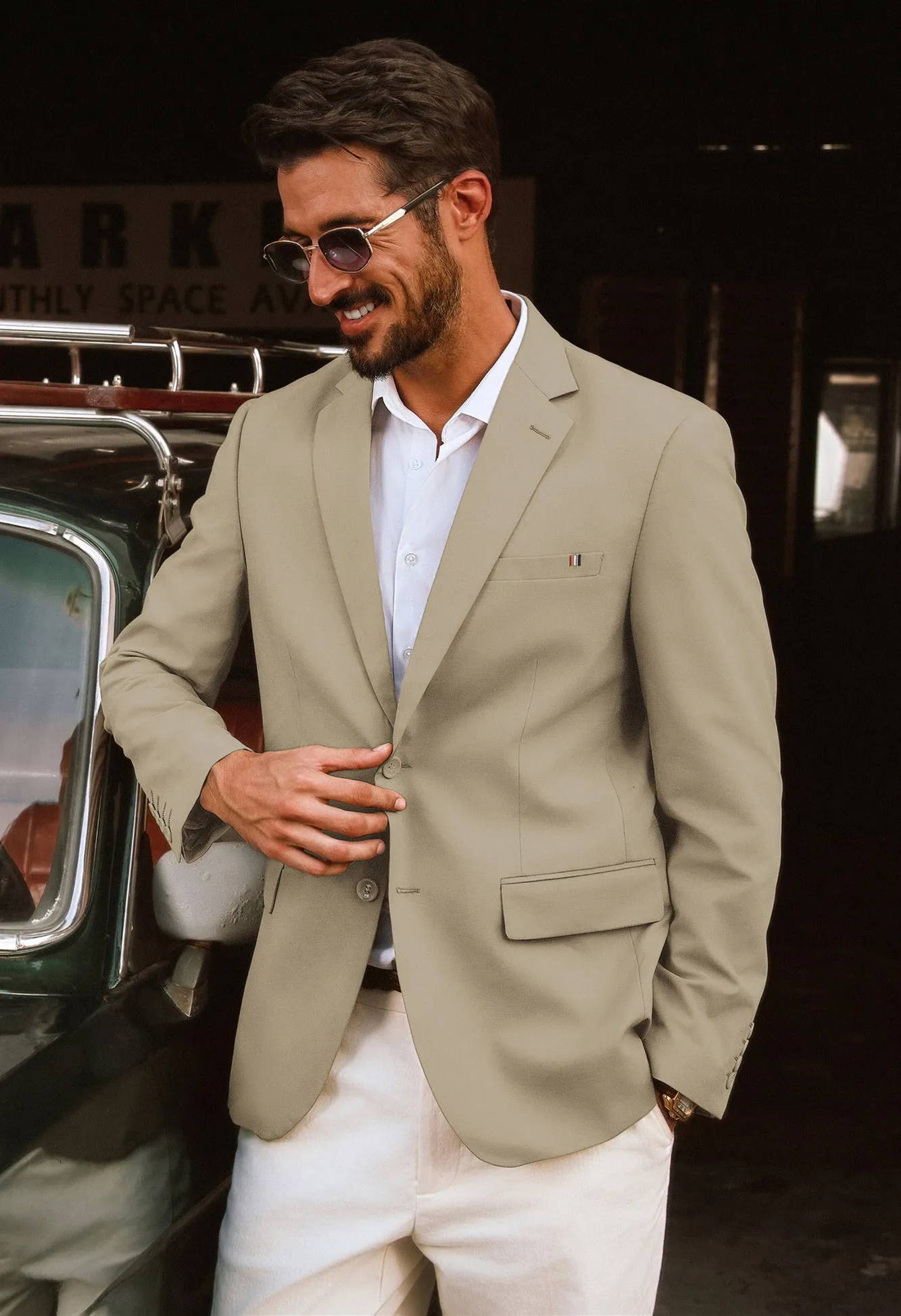 Men Notch Lapel Blazer Coat with Pockets Casual Tow-Button Suit Coat