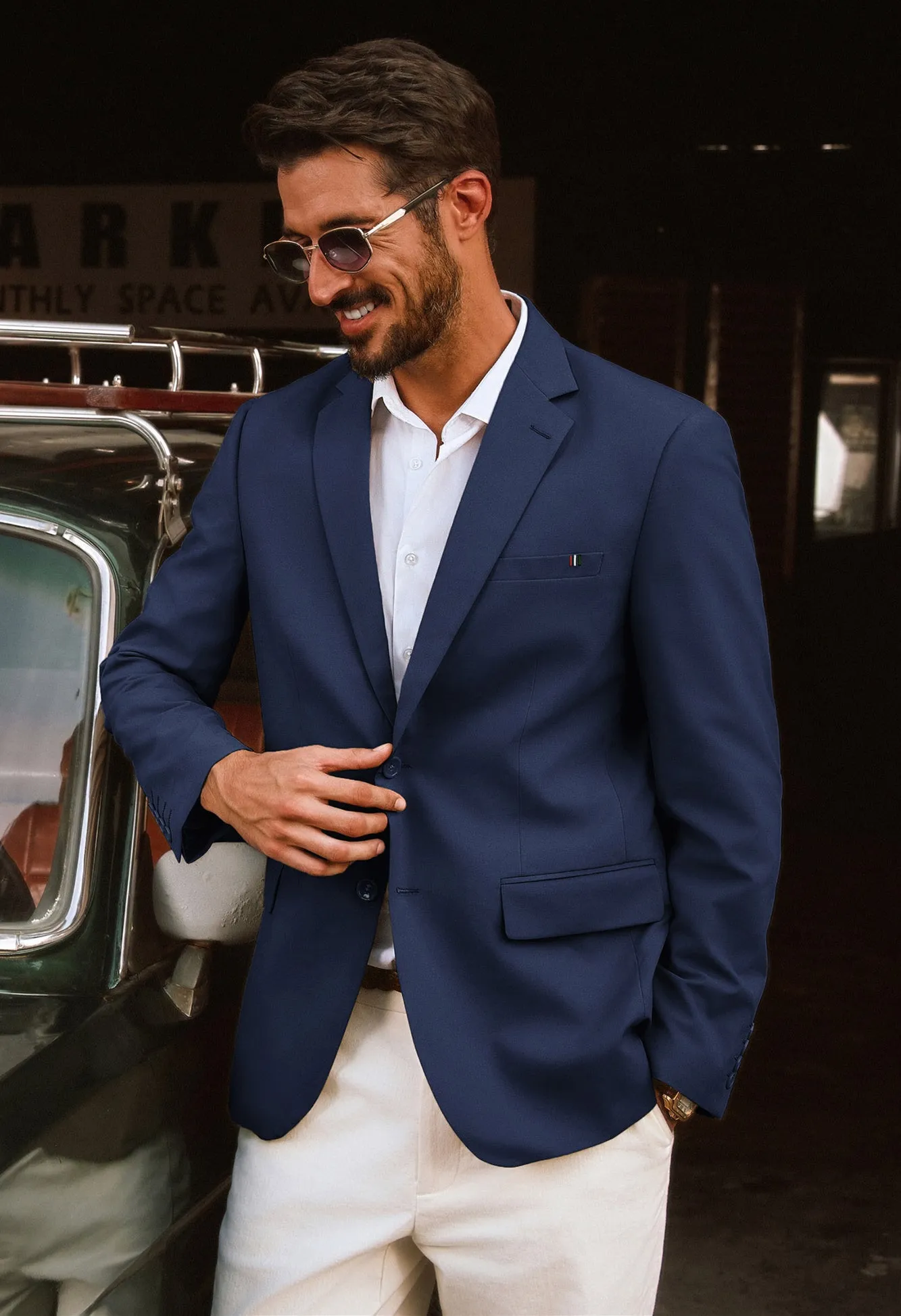 Men Notch Lapel Blazer Coat with Pockets Casual Tow-Button Suit Coat