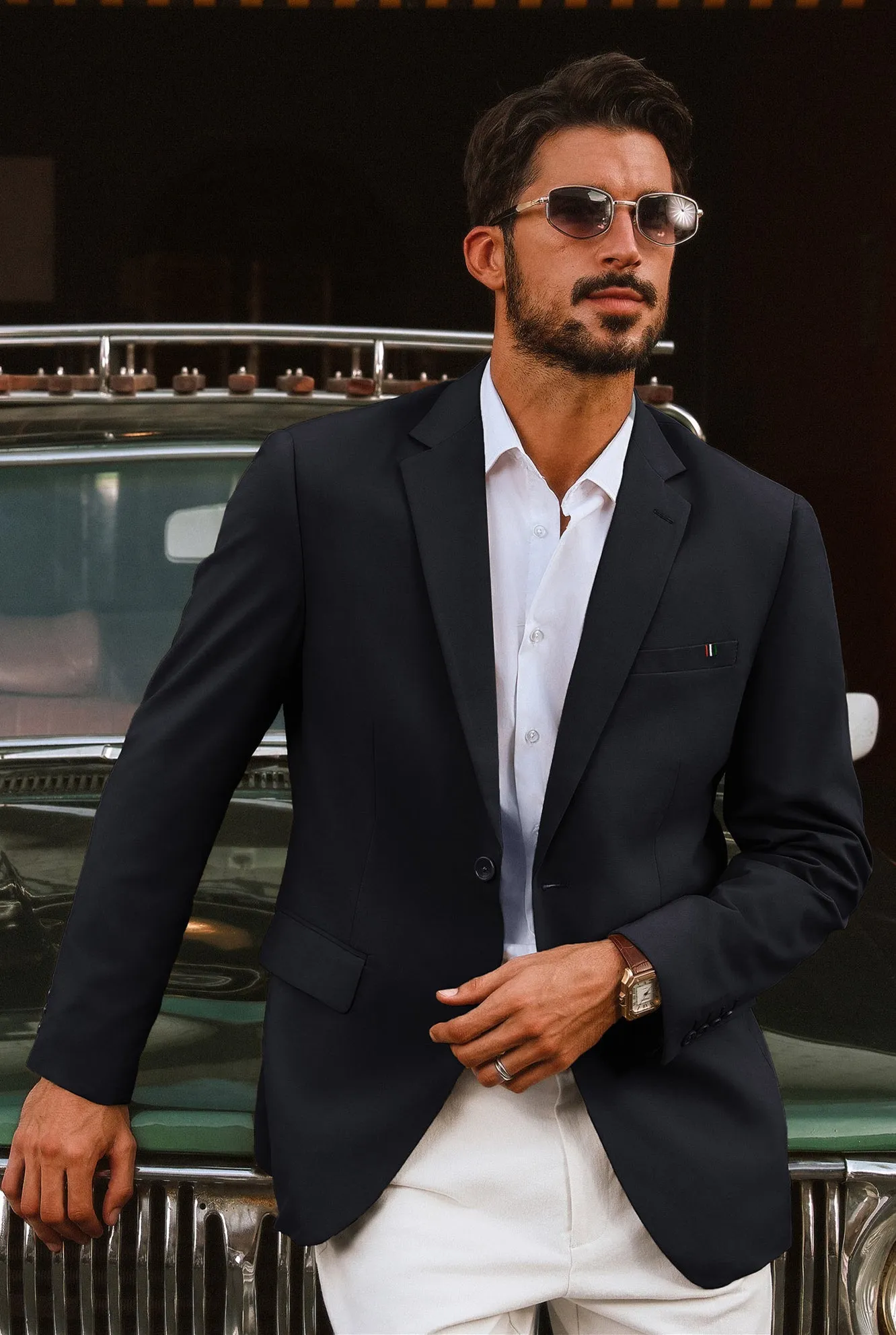 Men Notch Lapel Blazer Coat with Pockets Casual Tow-Button Suit Coat