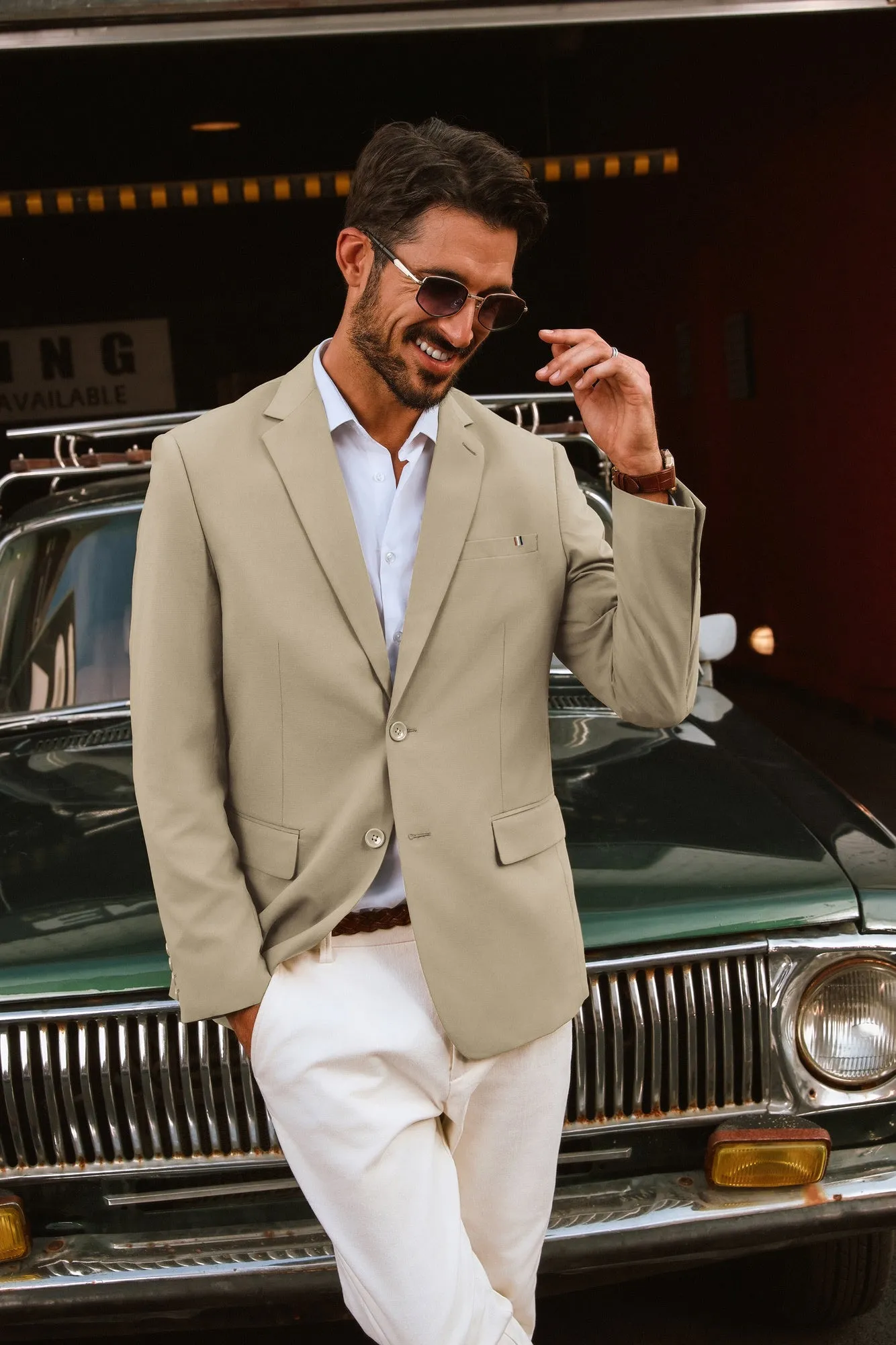 Men Notch Lapel Blazer Coat with Pockets Casual Tow-Button Suit Coat