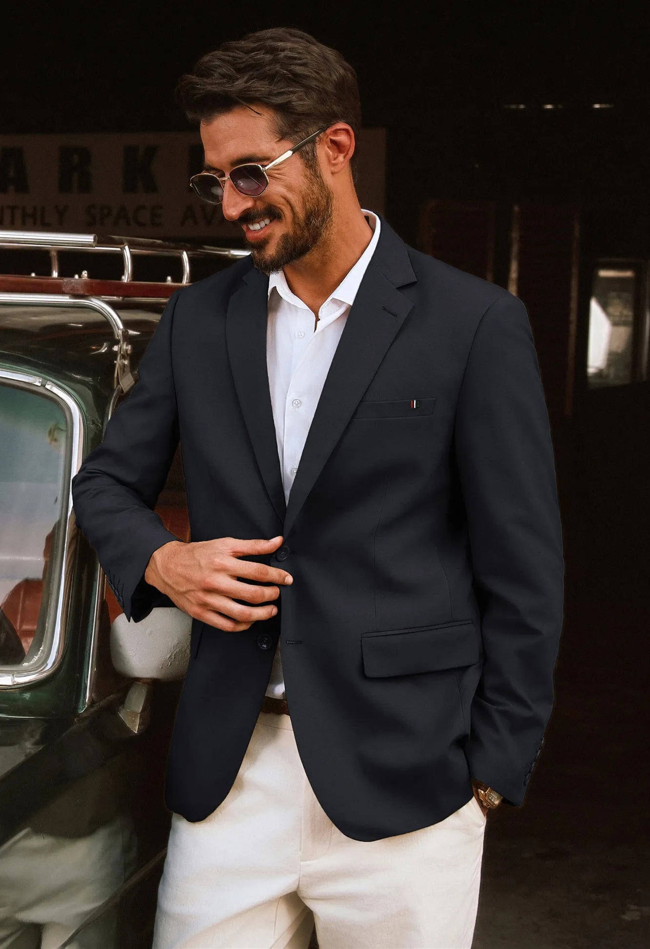 Men Notch Lapel Blazer Coat with Pockets Casual Tow-Button Suit Coat