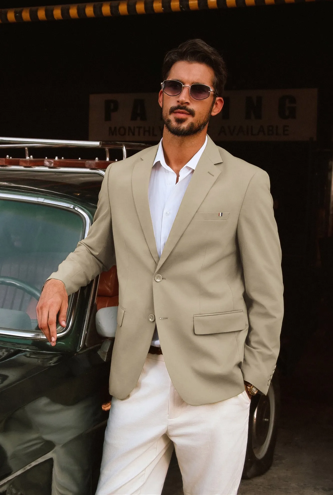 Men Notch Lapel Blazer Coat with Pockets Casual Tow-Button Suit Coat