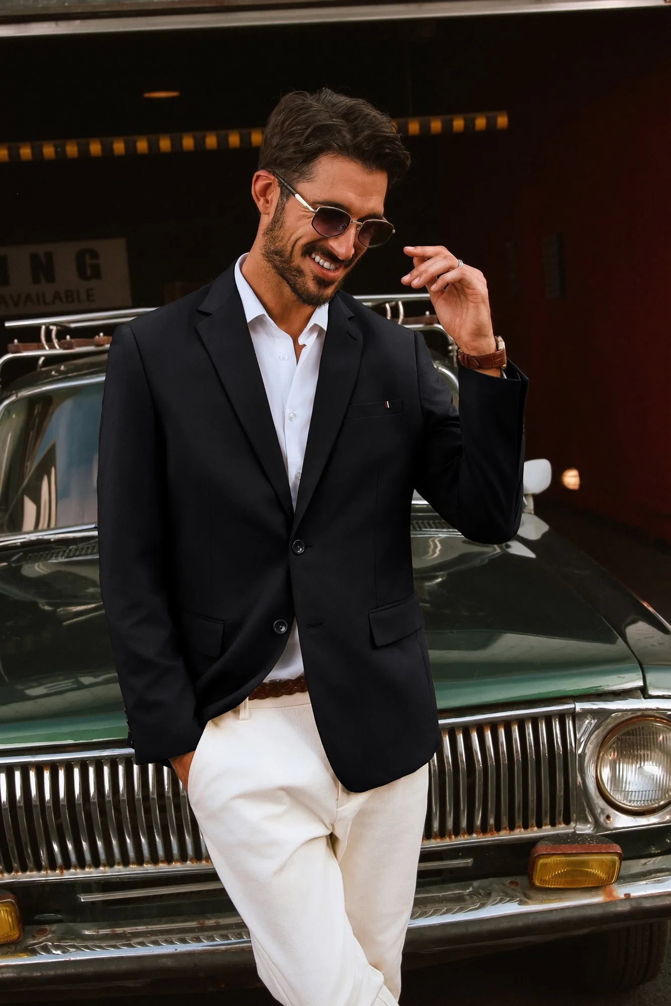 Men Notch Lapel Blazer Coat with Pockets Casual Tow-Button Suit Coat