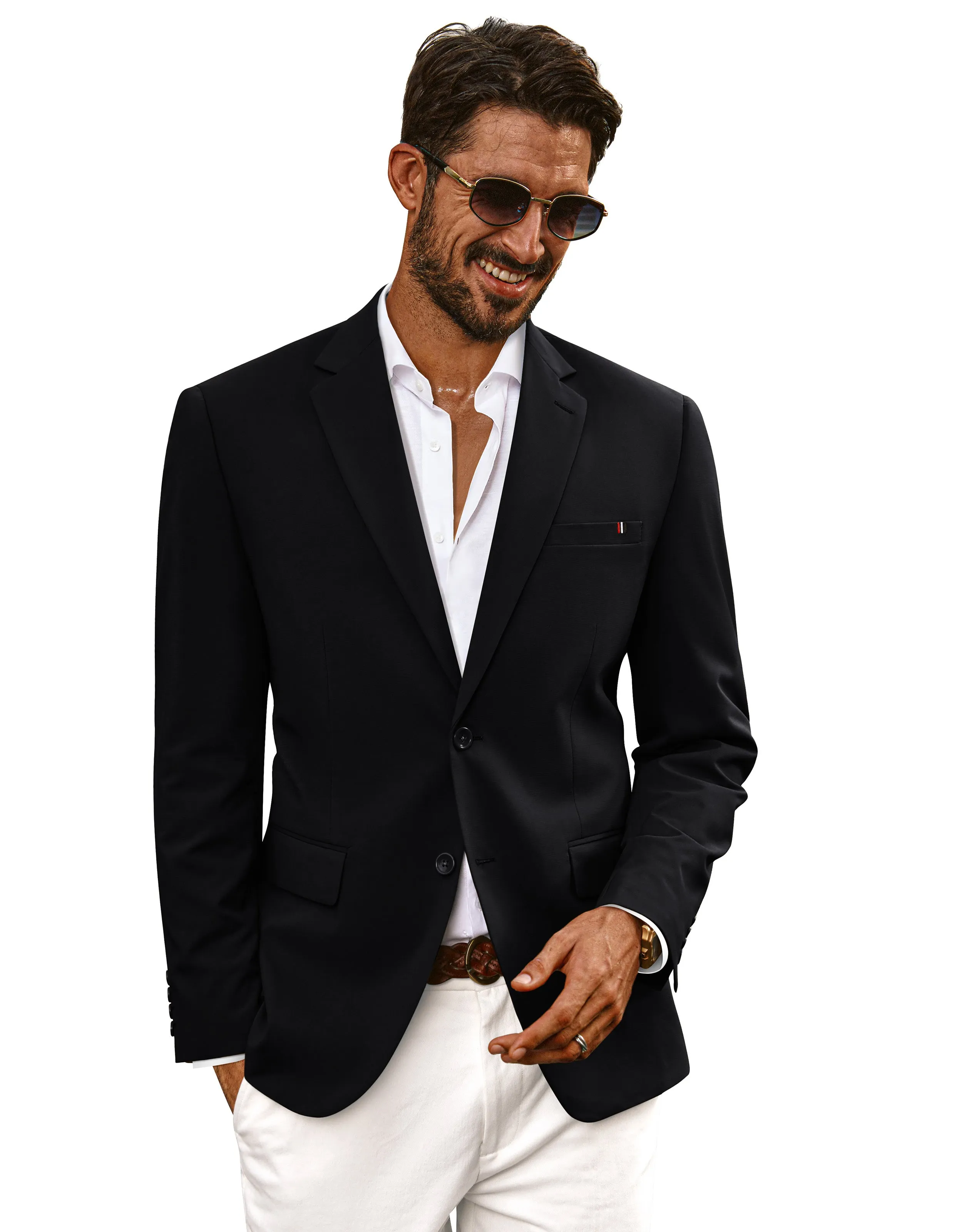 Men Notch Lapel Blazer Coat with Pockets Casual Tow-Button Suit Coat