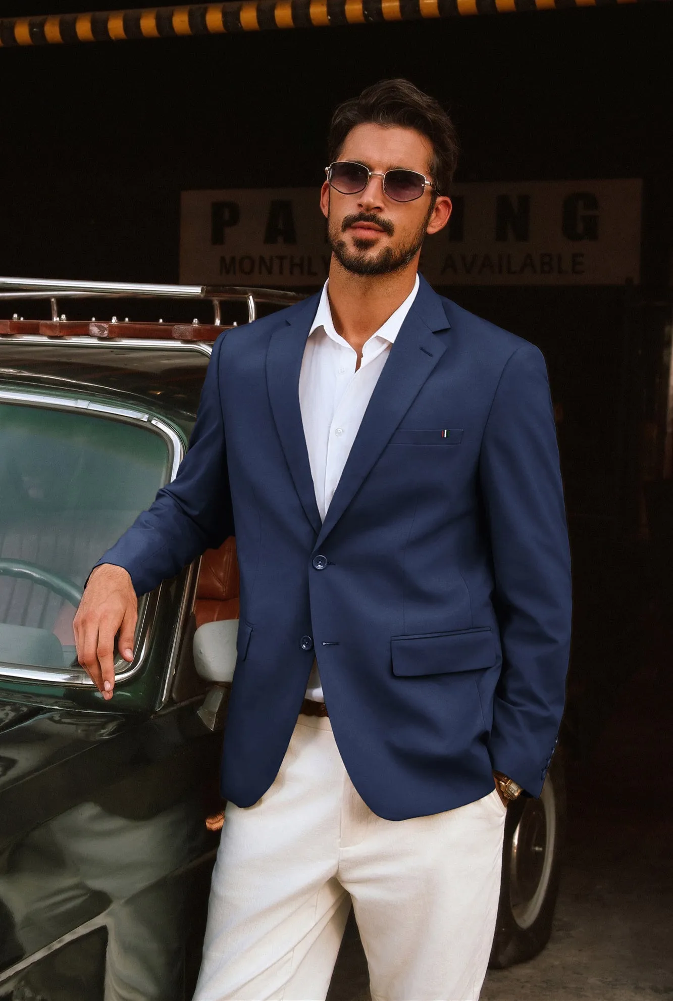 Men Notch Lapel Blazer Coat with Pockets Casual Tow-Button Suit Coat