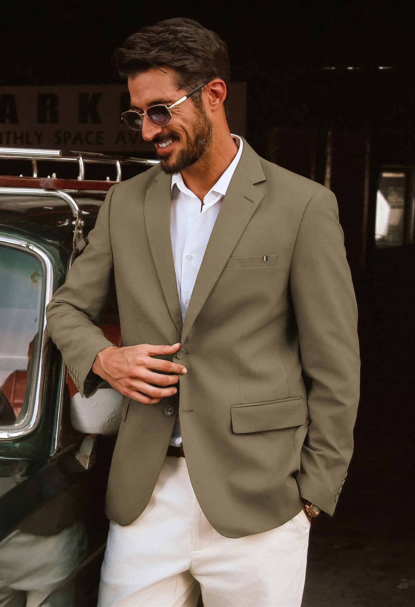 Men Notch Lapel Blazer Coat with Pockets Casual Tow-Button Suit Coat