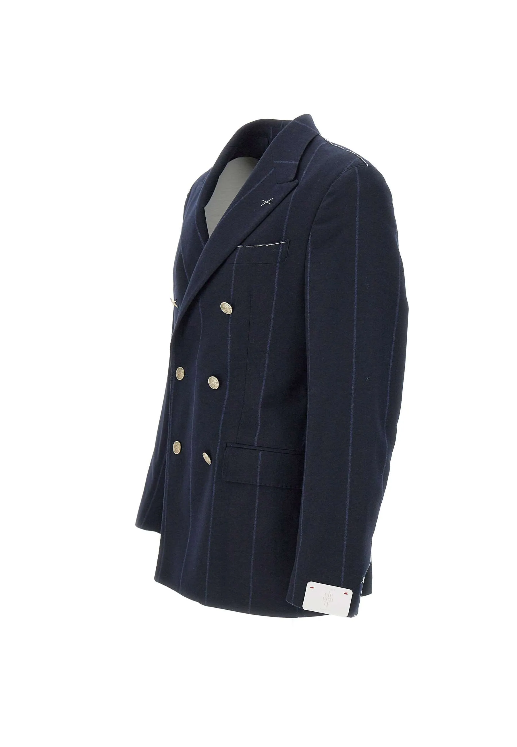 Men's Blue Wool Blazer with Stripes