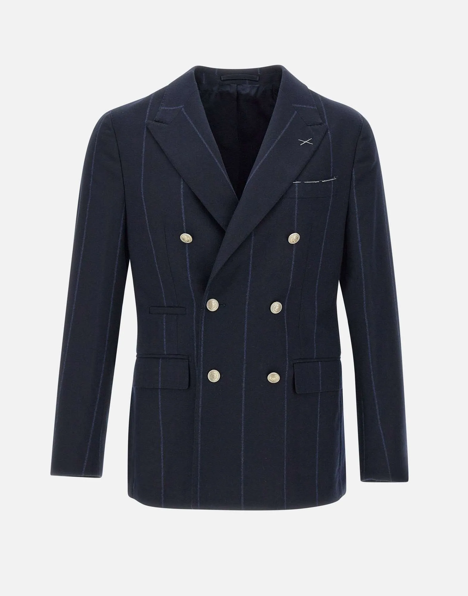 Men's Blue Wool Blazer with Stripes