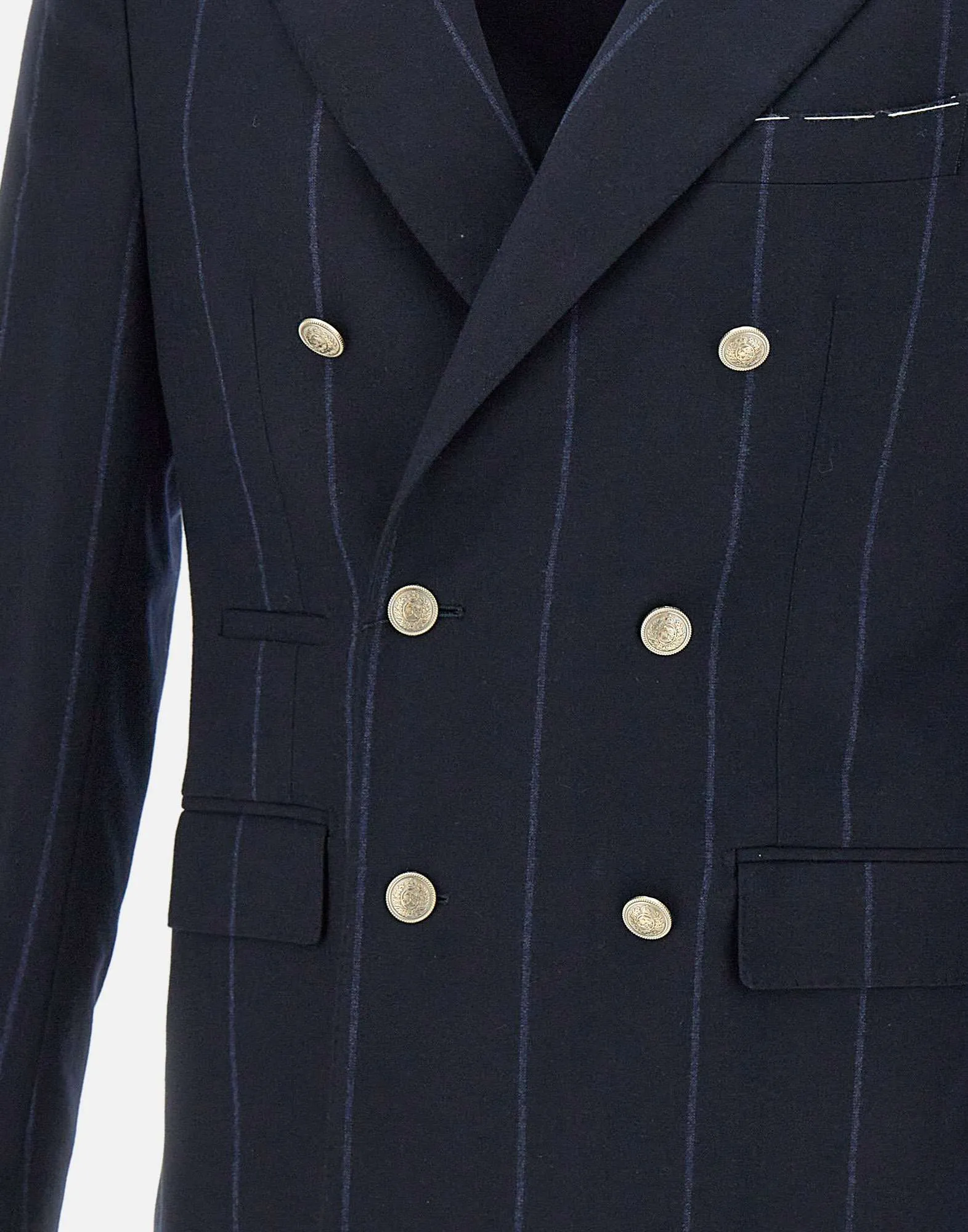 Men's Blue Wool Blazer with Stripes