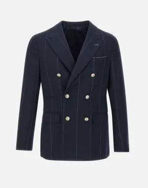 Men's Blue Wool Blazer with Stripes