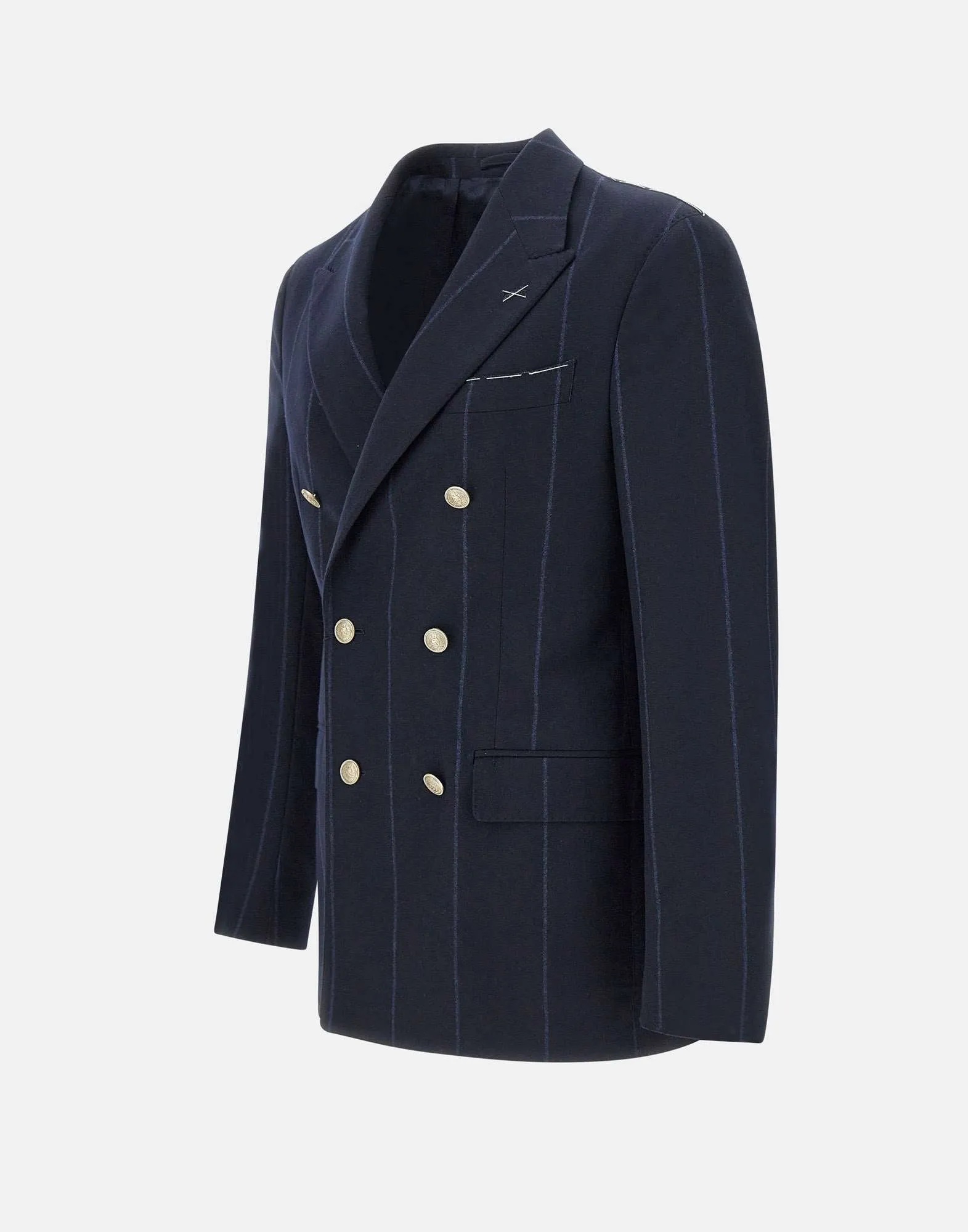 Men's Blue Wool Blazer with Stripes
