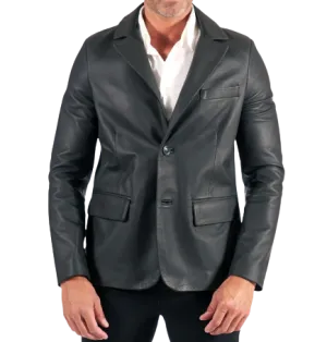 Mens Carson Front Button Genuine Lambskin Leather Blazer