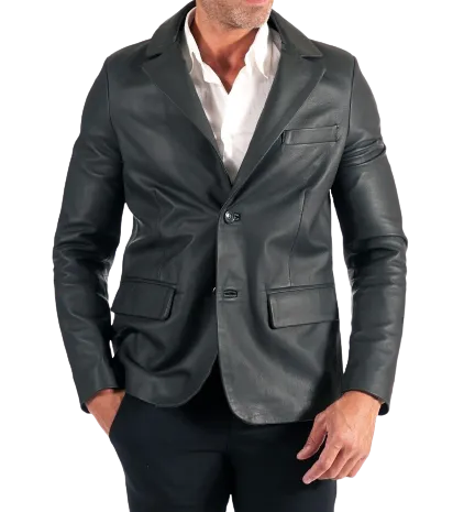 Mens Carson Front Button Genuine Lambskin Leather Blazer