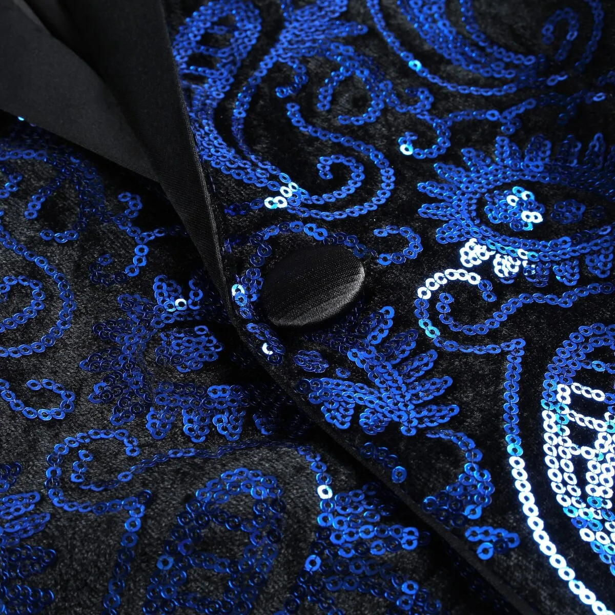 Men's Floral Sequined Single-Breasted Blazer Blue