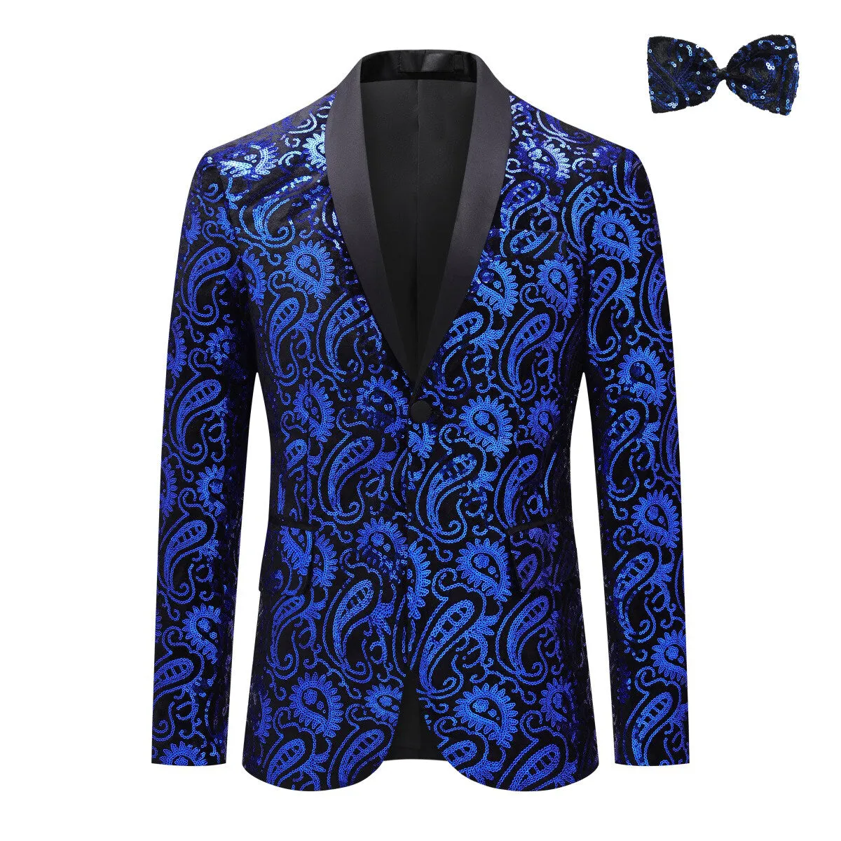 Men's Floral Sequined Single-Breasted Blazer Blue