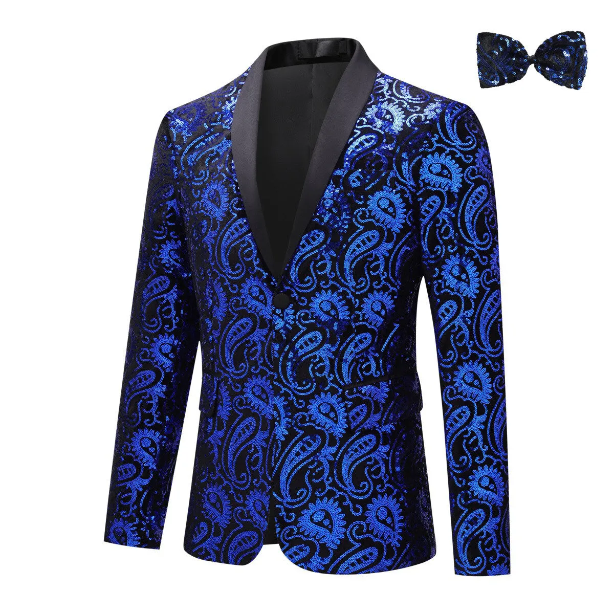 Men's Floral Sequined Single-Breasted Blazer Blue